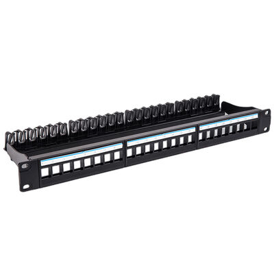 Czarny panel krosowy Keystone UTP 1U 24 porty CAT6 Puste gniazda RJ45